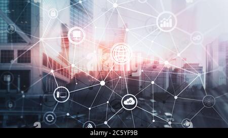 ICT. New technology concept 2020. Information and communications technology concept on blurred Hong Kong background. Stock Photo