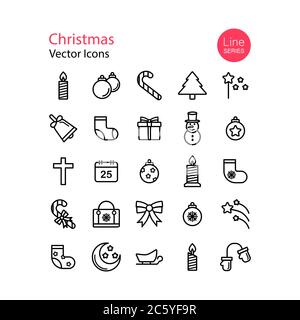 Christmas line icons set. Vector on isolated white background. Eps 10. Stock Vector