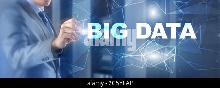 Big Data concept on Geometric lines background. Blurred Data Center. Stock Photo