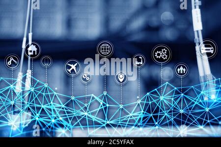 IOT internet of things digital technology concept. Server room background. Stock Photo