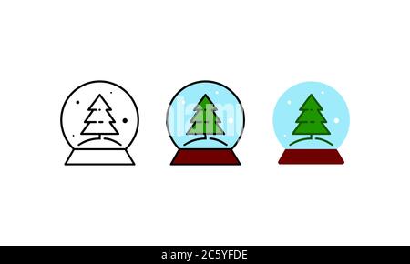 Christmas snow globe icon set. Merry christmas glass ball with christmas tree. Flat design modern. Vector on isolated white background. Eps 10. Stock Vector