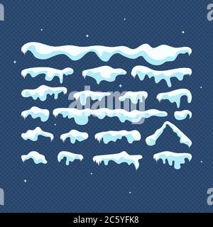 Snow caps. Christmas cartoon vector. Snowfall and snowflakes Snowy elements on winter background. Vector template in cartoon style for your design. Stock Vector