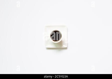 Cup of coffee on white background. top view Stock Photo