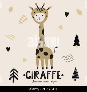 Giraffe cute funny character. Childish vector illustration in scandinavian style Stock Vector