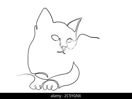 One line drawing of the cat in modern minimalistic style, Single line draw graphic design illustration Stock Photo