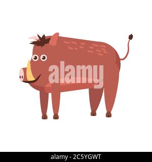 Cute wild boar, animal, trend cartoon style vector Stock Vector