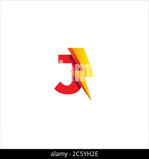 J Letter Initial Logo Design Template Isolated On White Background. Alphabet with Thunder Shape Logo Concept. Red and Yellow Orange Gradation Color Stock Vector