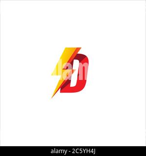 D Letter Initial Logo Design Template. Alphabet with Thunder Shape Logo Concept. Isolated On White Background. Hot Red and Yellow Orange Gradation Stock Vector