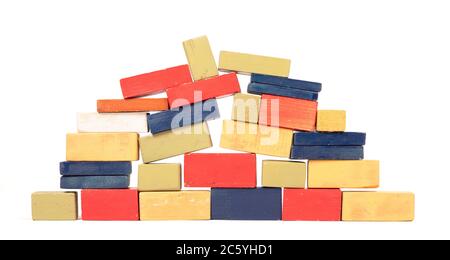 Vintage wooden blocks isolated on a white background Stock Photo - Alamy