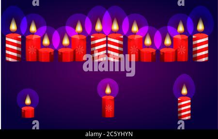 burning of various Christmas candles on abstract background Stock Vector