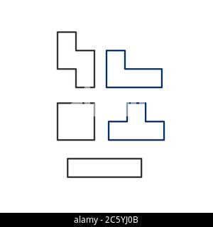 Outline tetris bricks or shapes. Stock vector illustration isolated on white background. Stock Vector