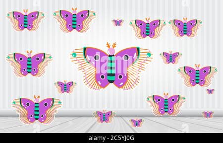 several beautiful butterflies on abstract backgrounds Stock Vector