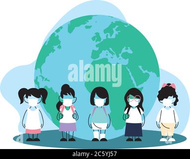 global protected children with masks vector illustration desing Stock Vector