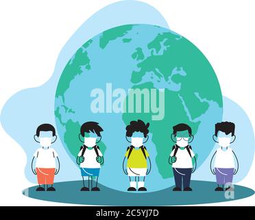 global protected children with masks vector illustration desing Stock Vector