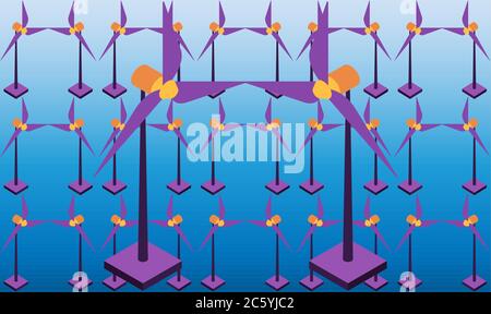 collection of various sizes of windmill on abstract background Stock Vector