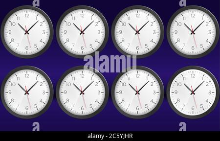 collection of world clock on abstract backgrounds Stock Vector