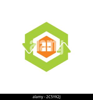 green refresh home hexagonal arrow symbol logo vector Stock Vector
