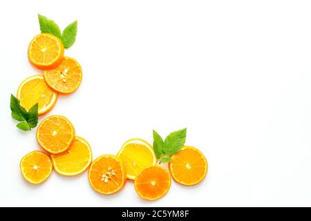 Sliced citrus on white background top view Stock Photo