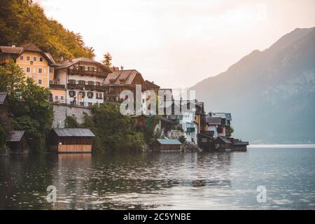 panoramic view of hallstatt city in austria Stock Photo