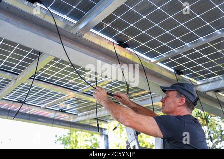 Installation of semitransparent solar modules Stock Photo