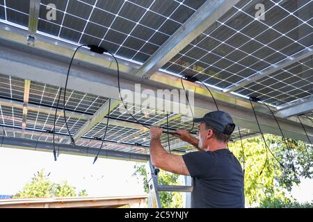Installation of semitransparent solar modules Stock Photo