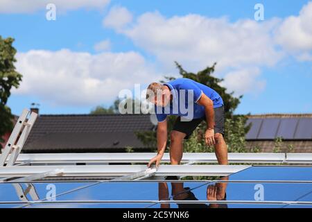 Installation of semitransparent solar modules Stock Photo