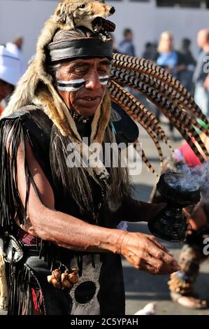 MEXICO, MEXICO – DECEMBER 1: Performing traditional Aztec dances, shaman in the capital city of Mexico on December 1, 2017 Stock Photo