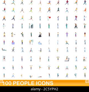 100 people icons set. Cartoon illustration of 100 people icons vector set isolated on white background Stock Vector