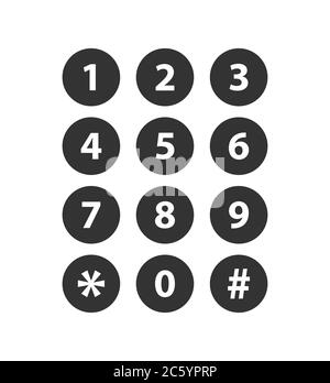 Phone numbers button icon set. Safe lock pin code number symbols. Vector illustration image. Isolated on white background. Stock Vector