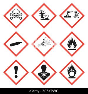 GHS pictogram hazard sign set. Isolated on white background. Dangerous, hazard symbol icon collection. Vector illustration image. Stock Vector