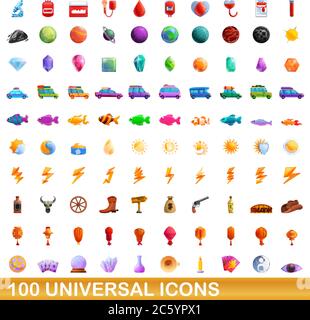 100 universal icons set. Cartoon illustration of 100 universal icons vector set isolated on white background Stock Vector