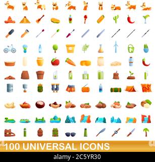 100 universal icons set. Cartoon illustration of 100 universal icons vector set isolated on white background Stock Vector