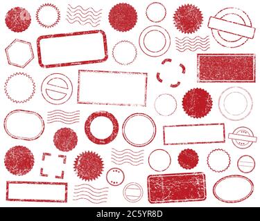 Stamps frames vector icon shape set. Stamp grunge ink rubber labels sign collection. Isolated on white background. Black round and square stamp border Stock Vector