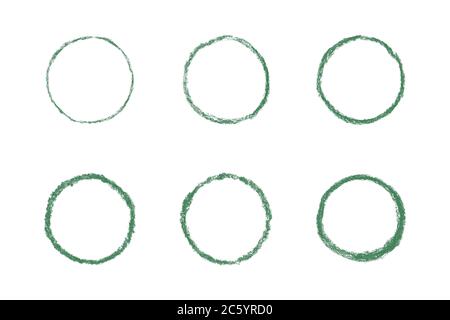 Collection of isolated green oil pastel chalk brush circle frames Stock Vector