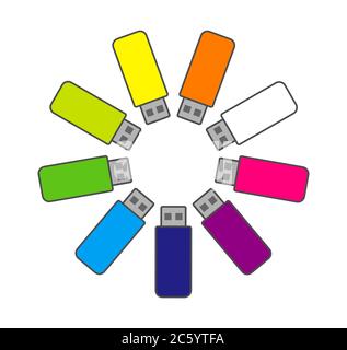 USB flash drive cable icon symbol button. Connector memory logo sign. Vector illustration image. Isolated on white background. Stock Vector