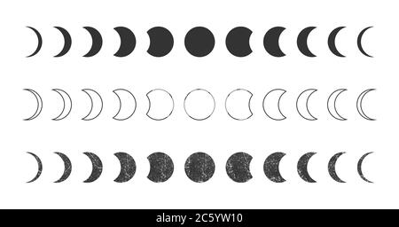 Moon phases astronomy icon silhouette symbol set. Full moon and crescent  sign logo. Vector illustration. Isolated on white background Stock Vector  Image & Art - Alamy