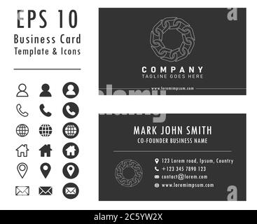 Business card design template and icon set. Company contact graphic logo symbol sign pack. Vector illustration image. Isolated on background. Name, ph Stock Vector