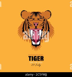Vector Illustration of International Tiger Day 29th July, an annual celebration to raise awareness for tiger conservation. Perfect for logo, emblem, w Stock Vector