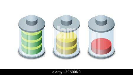 set of stylish isometric battery charge icons isolated in white background Stock Vector