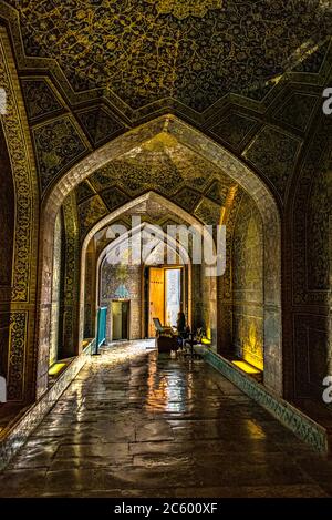 Corridor, Sheikh Lotfollah Mosque at Naqsh-e Jahan Square, Isfahan, Iran Stock Photo