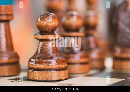 Ancient wooden chess pieces on an old chessboard Stock Photo - Alamy