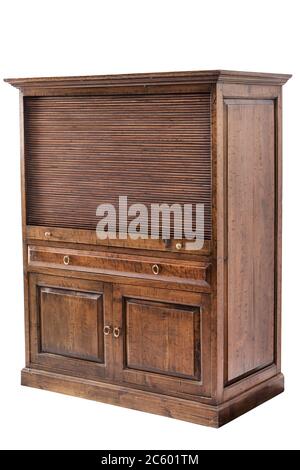 Antique  cupboard with drawers on the white background. Stock Photo