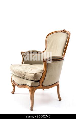 Old fashioned wood armchair on the white background. Stock Photo