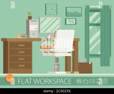 Flat design vector illustration of modern office interior Stock Vector