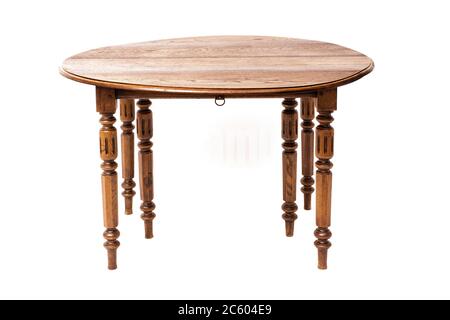 Antique oval extension kitchen table on the white background Stock Photo