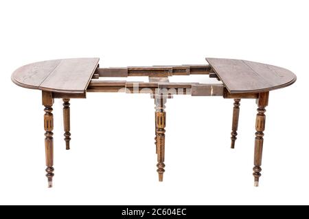 Antique oval extension kitchen table on the white background Stock Photo