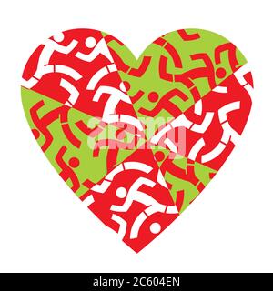 I love running colorful heart. Illustration of colorful heart with icons of running people.Useful as t-shirt design. Vector available Stock Vector