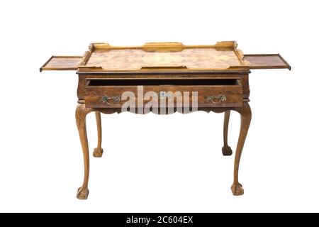 Antique wooden table with drawer on the white background. Stock Photo