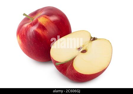 Red apple with half isolated on white background with clipping path and full depth of field. Stock Photo