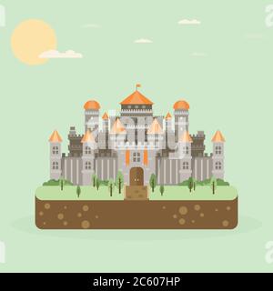 Magical fabulous cartoon castle. Vector flat illustrations Stock Vector